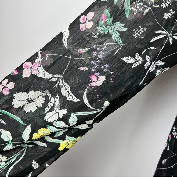 BCBGeneration Floral Chiffon Mini Dress Size XS Black Sheer Sleeve Boho - Picture 14 of 16